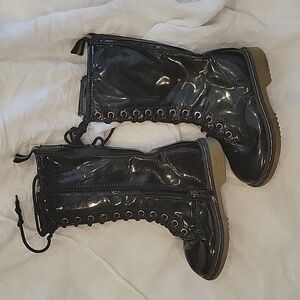 Girls Patent Faux Leather Military Boots, Shiny! Size 10 (toddler) Side Zipper